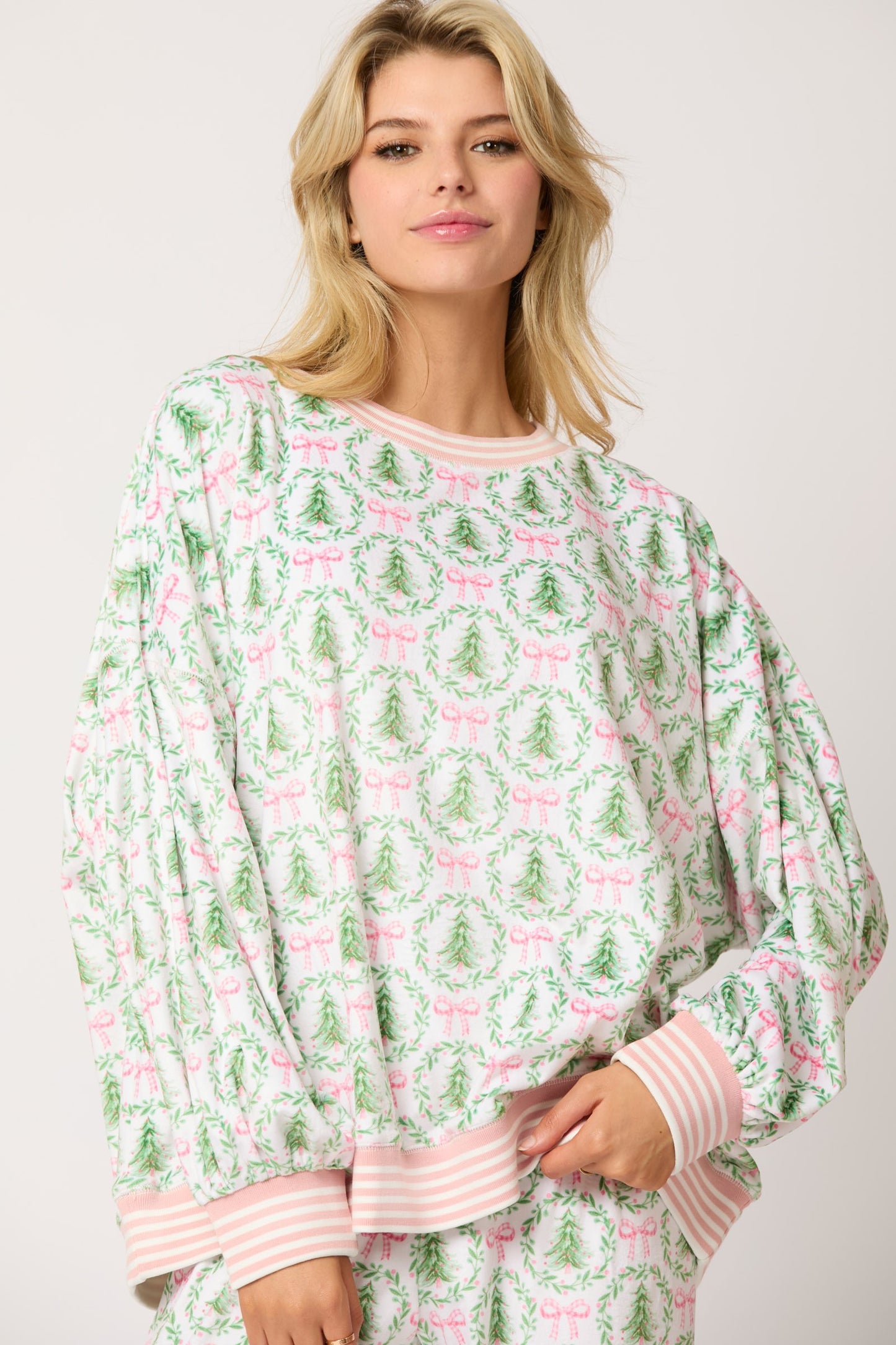 Christmas Tree & Bows Loungewear Top