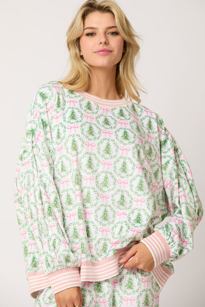 Christmas Tree & Bows Loungewear Top