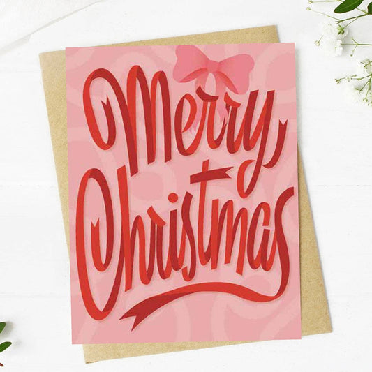 Merry Christmas Red Ribbon Holiday Card