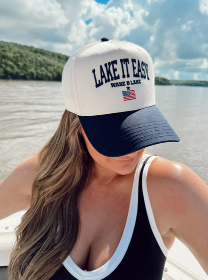 Lake It Easy - Navy Vintage Trucker Hat