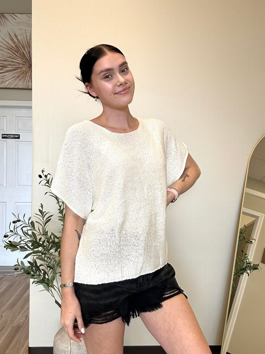 The Isla White Short Sleeved Sweater