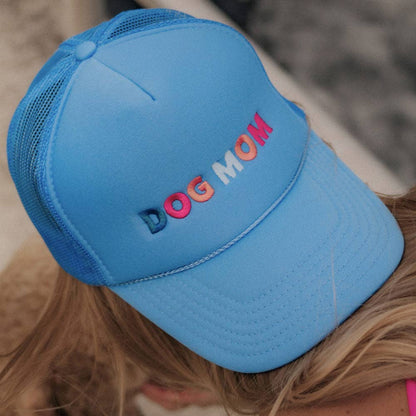 Dog Mom Multicolored Women's Foam Trucker Hat: Colbalt Blue