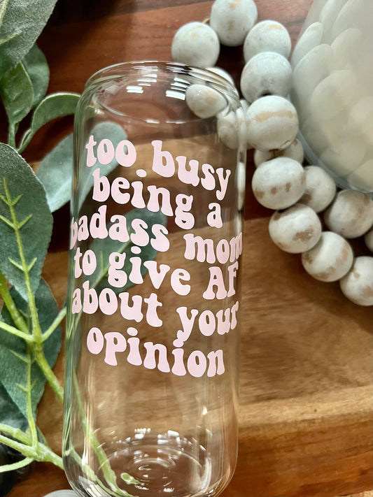 Mother's Day, Glass Cups, Badass Mom, Mama, Tumbler: 20oz / Light Pink
