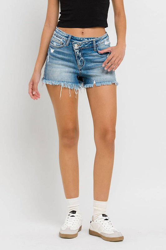 THE MIA-HIGH RISE DISTRESSED CRISS CROSS SHORTS