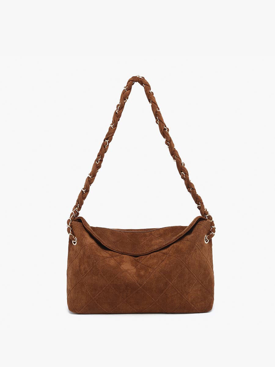 Dominique Faux Suede Quilted Shoulder Bag w/ Braided Chain