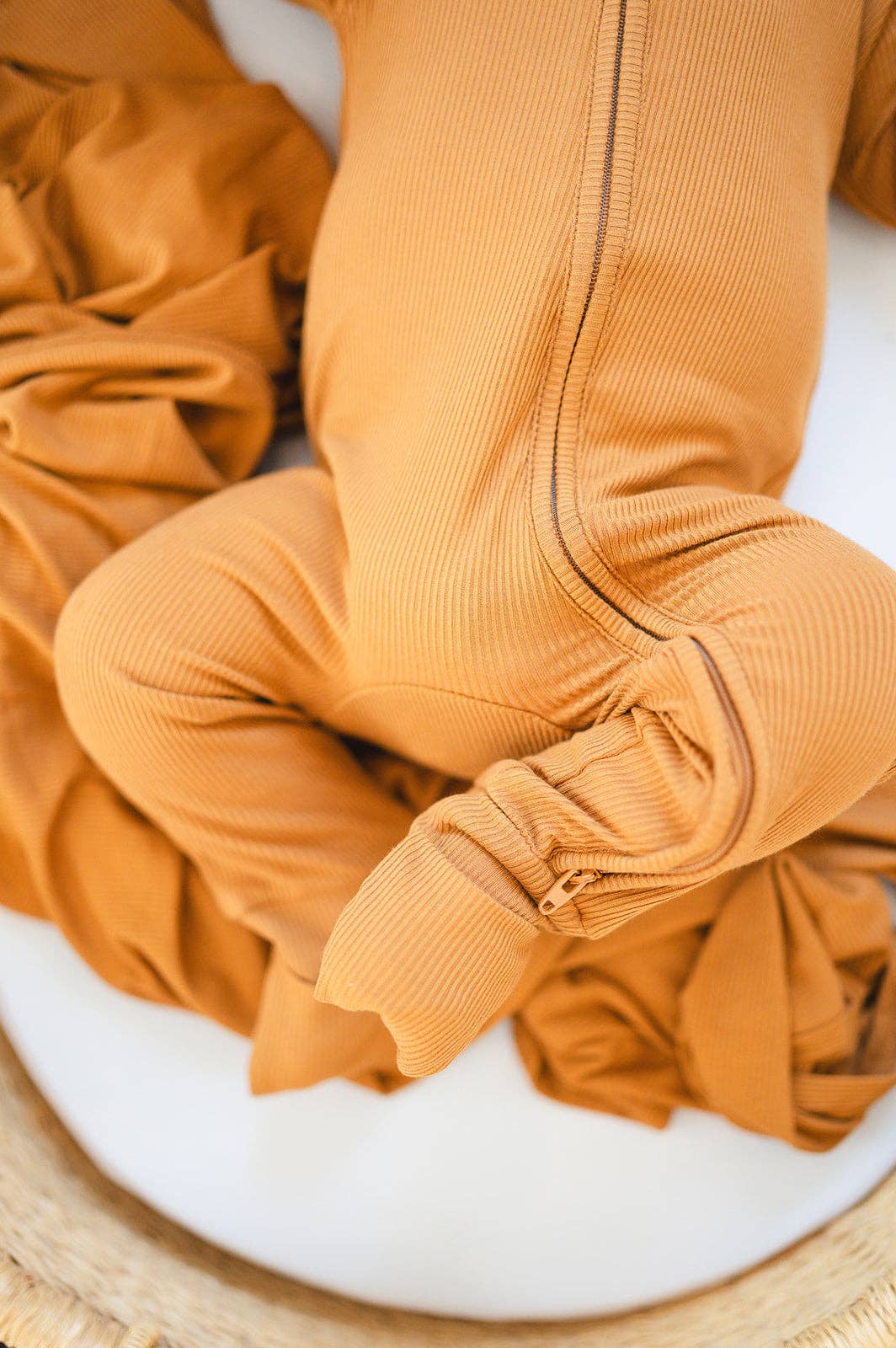 Zipper Romper - Caramel Ribbed