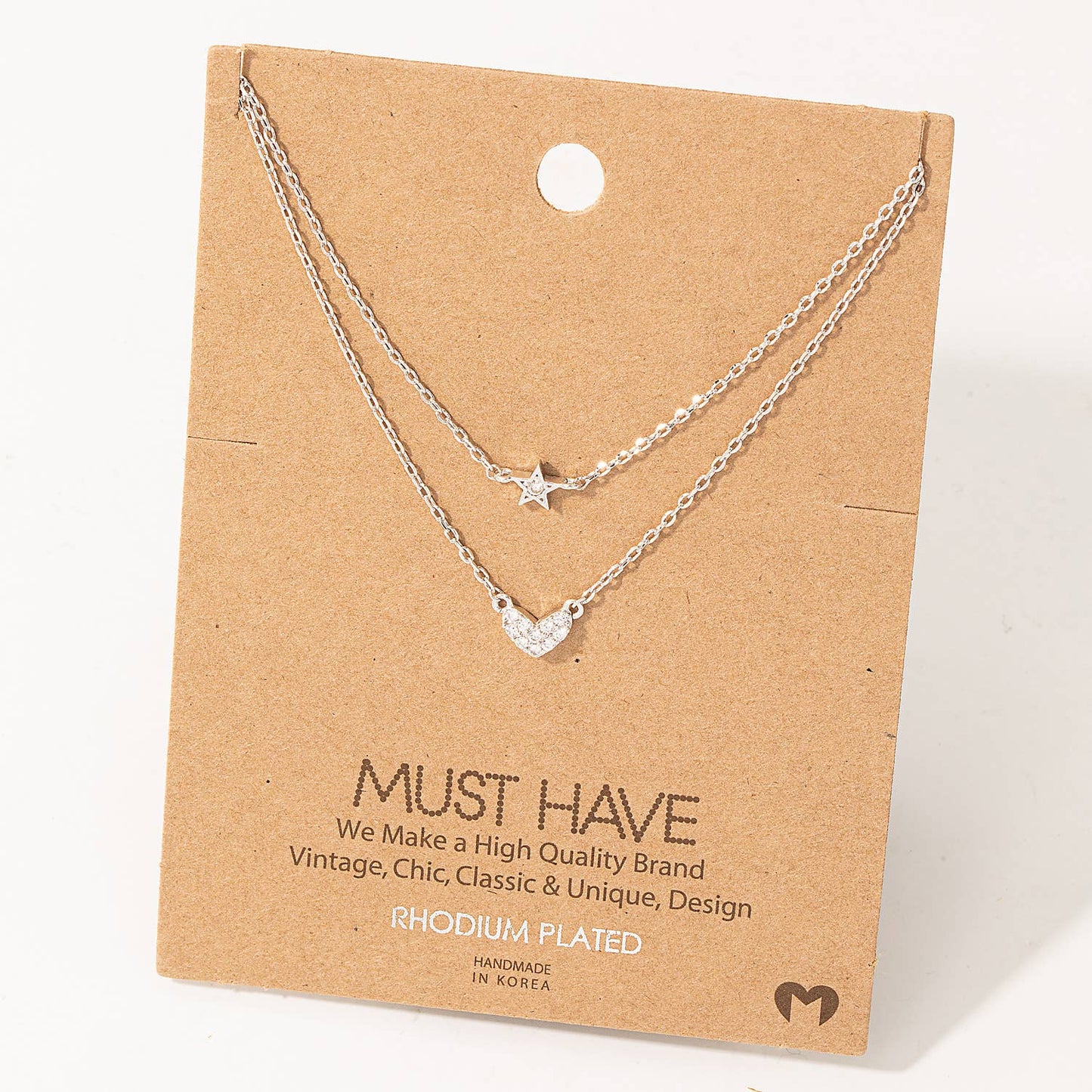 Layered Chain Pave Heart Star Necklace