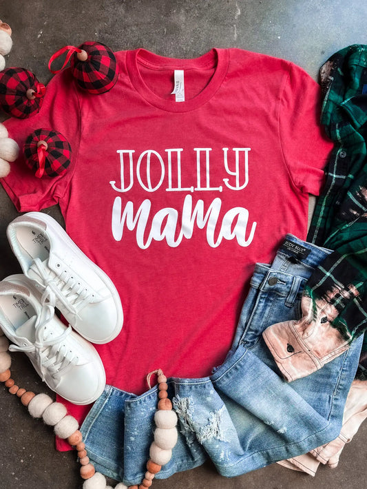 Jolly Mama Christmas Red Graphic Tee