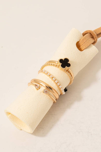 Epoxy Clover 5Pc Dainty Band Rings Set