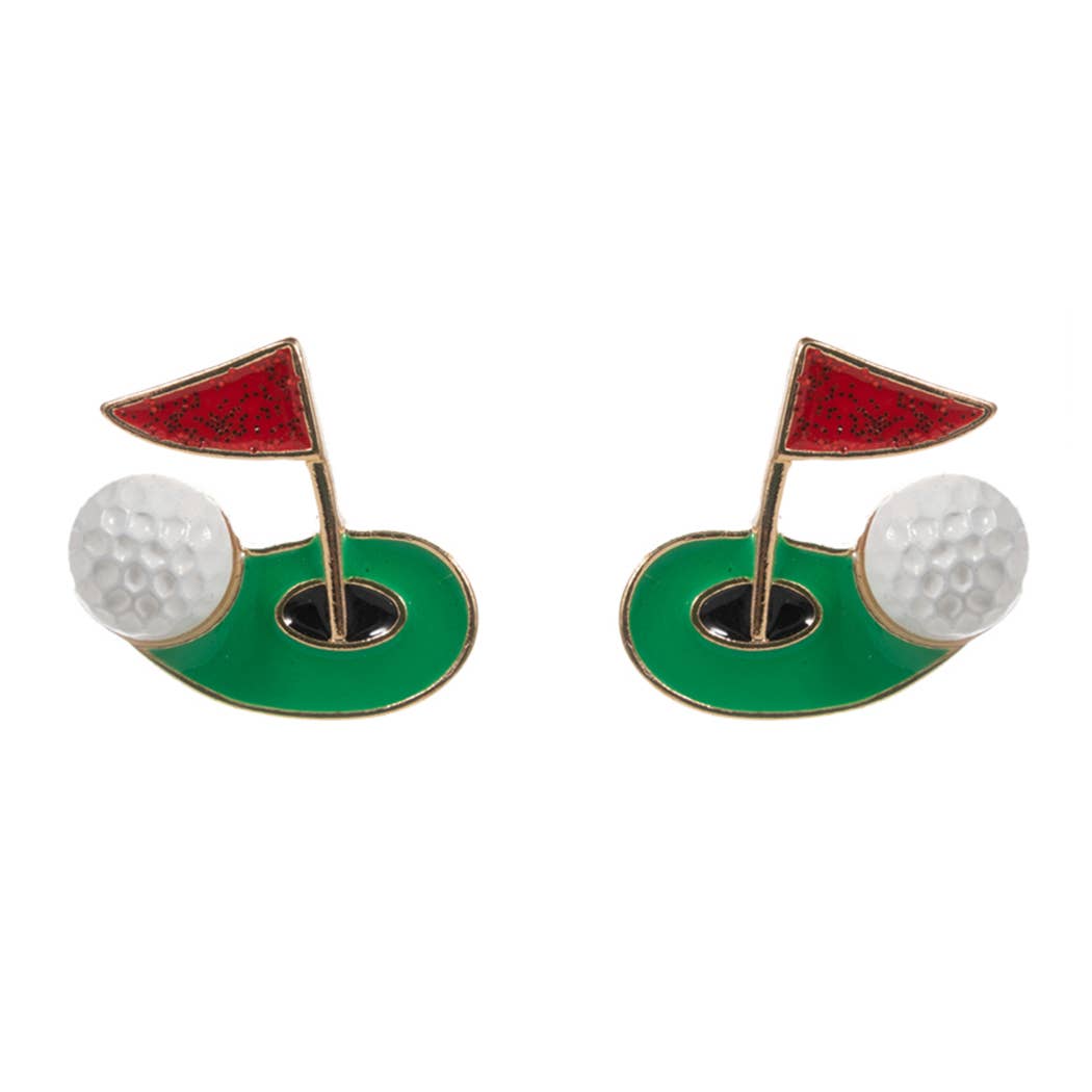 Golf Theme Design Enamel Post Earrings: ONE SIZE / GD