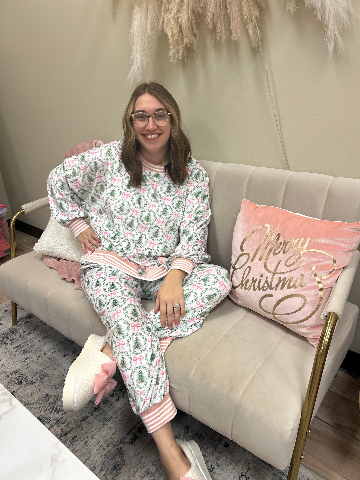 Christmas Tree & Bows Loungewear Top