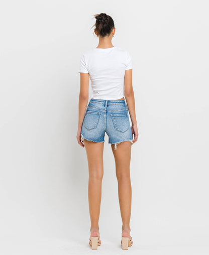 THE ANNA-HIGH RISE DISTRESSED CRISS CROSS SHORTS