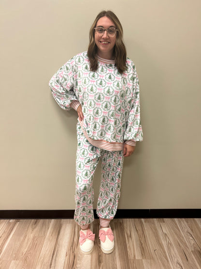 Christmas Tree & Bows Loungewear Top