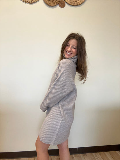 TURTLE NECK KNIT SWEATER DRESS