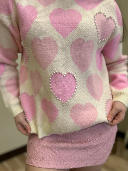 Pink Pearl Heart Sweater