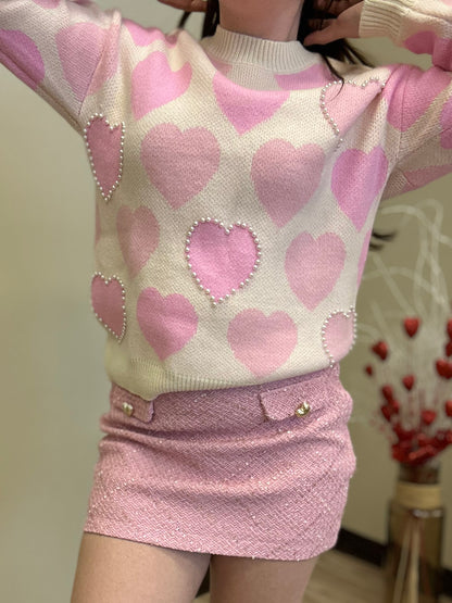 Pink Pearl Heart Sweater