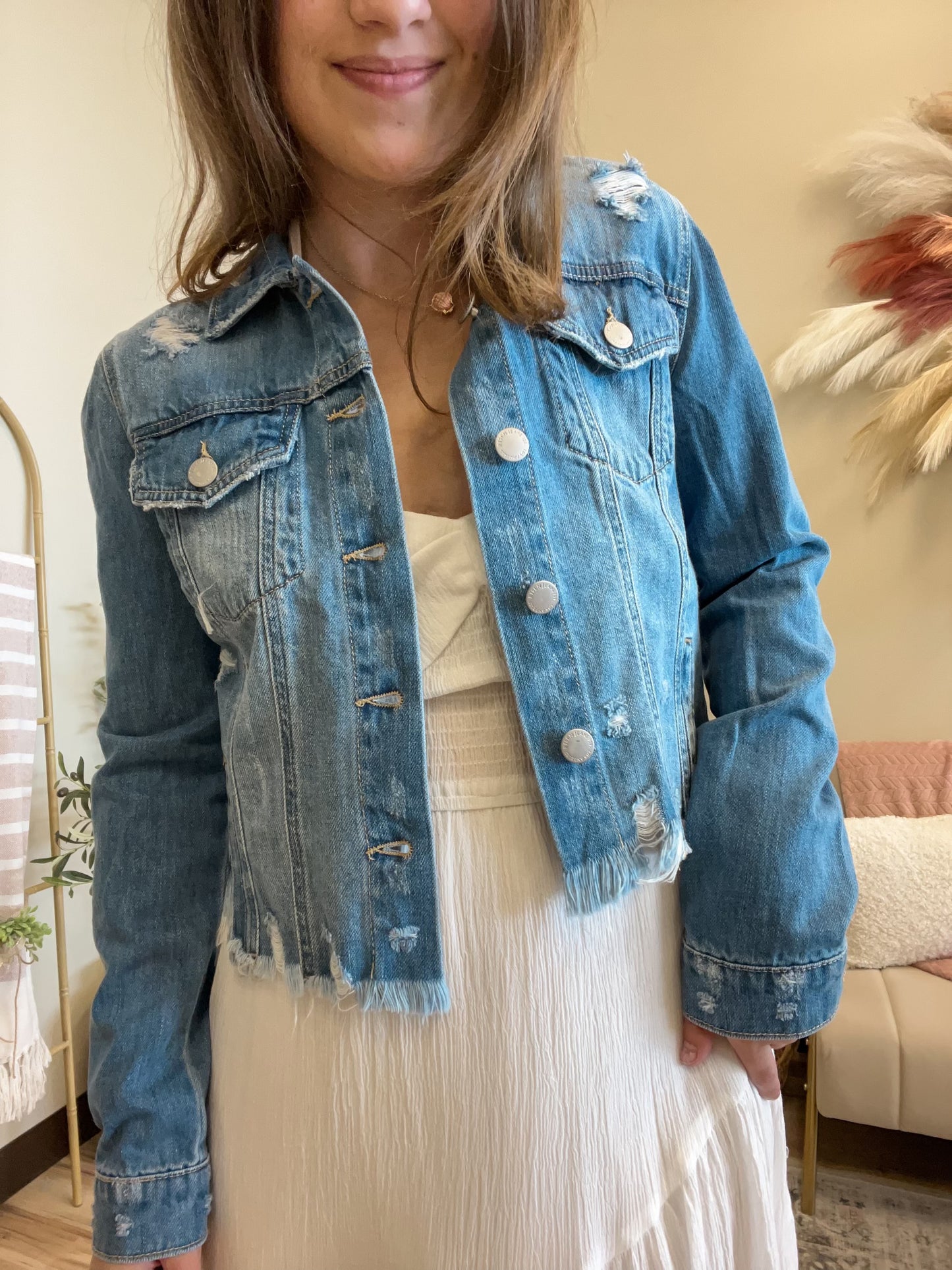 The Blue Breeze Shirring Sleeve Crop Jacket