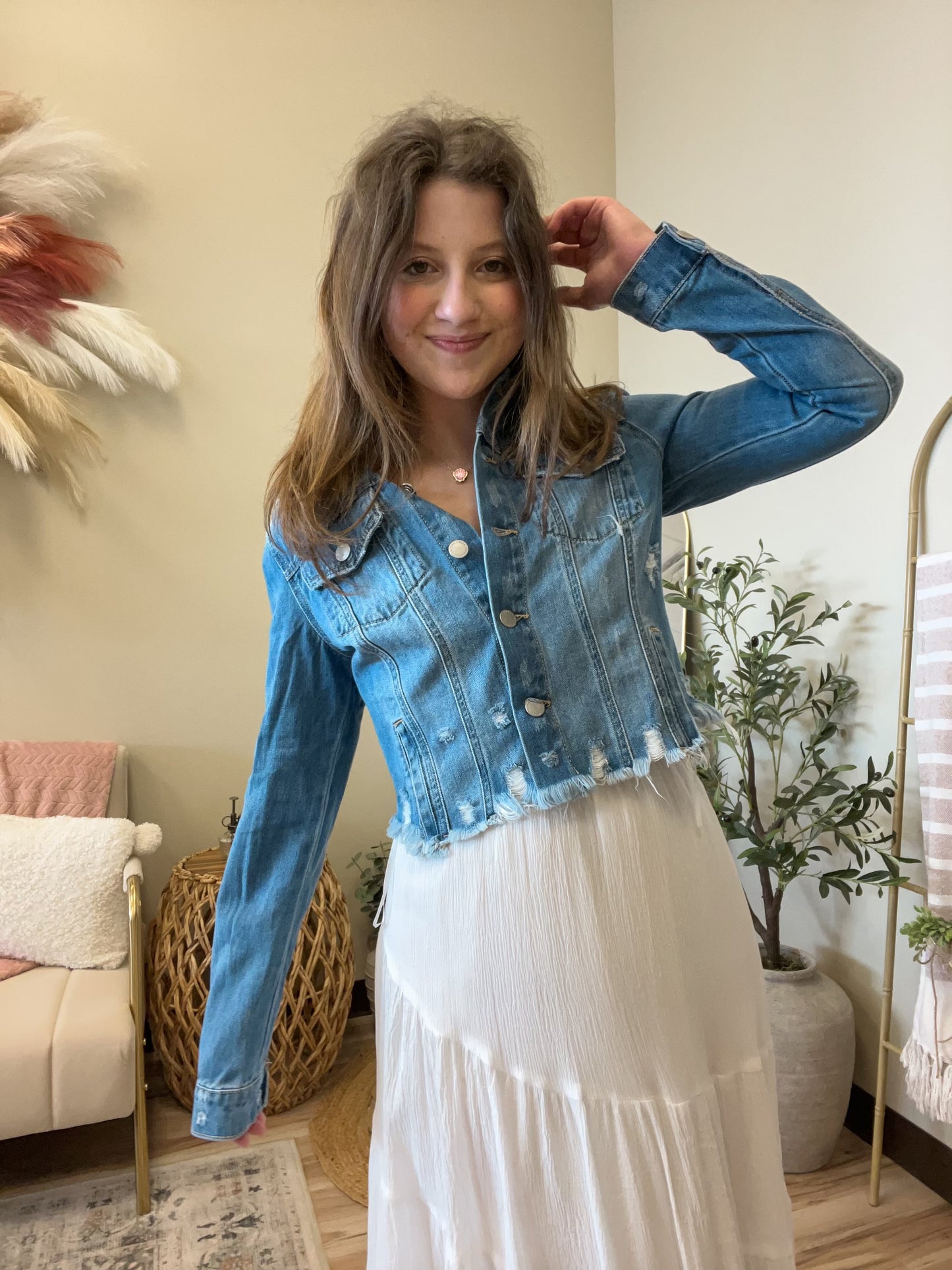 The Blue Breeze Shirring Sleeve Crop Jacket