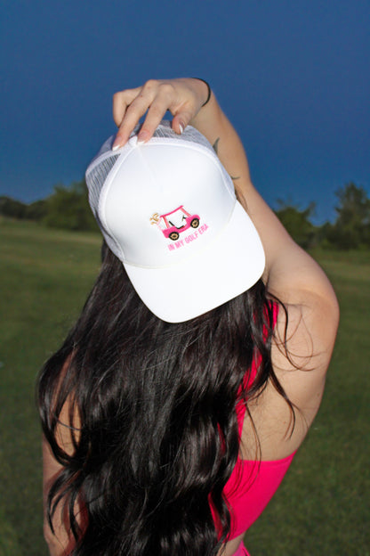 Golf Cart and In My Golf Era Embroidery Trucker Hat: ONE SIZE / White