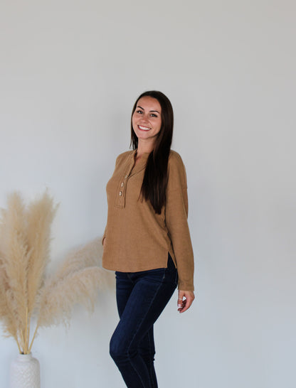 SEARCHING FOR NEW WAYS- HALF BUTTON V NECK LONG SLEEVE