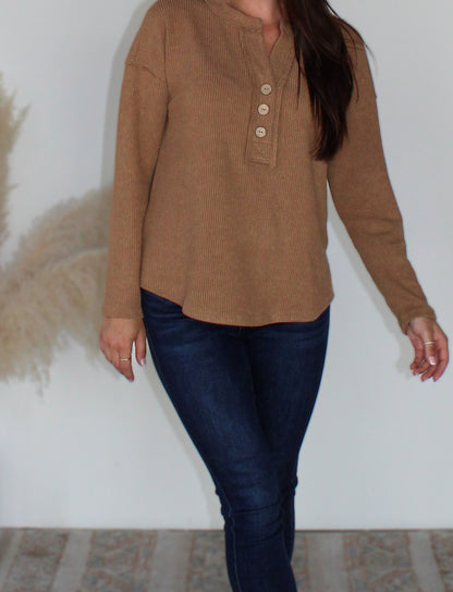 SEARCHING FOR NEW WAYS- HALF BUTTON V NECK LONG SLEEVE