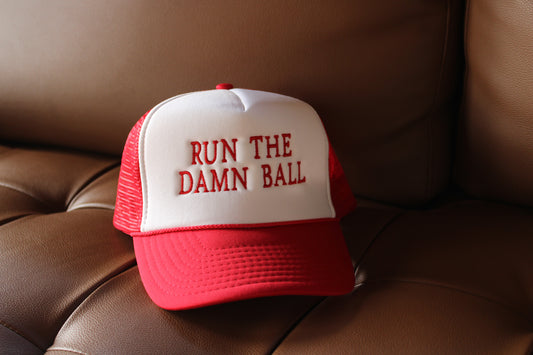 Game Day Trucker Hat, Embroidered "Run the Damn Ball"