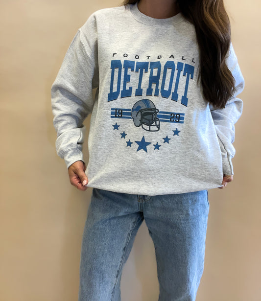 DETROIT LIONS FOOTBALL Crewneck Pullover: Ash