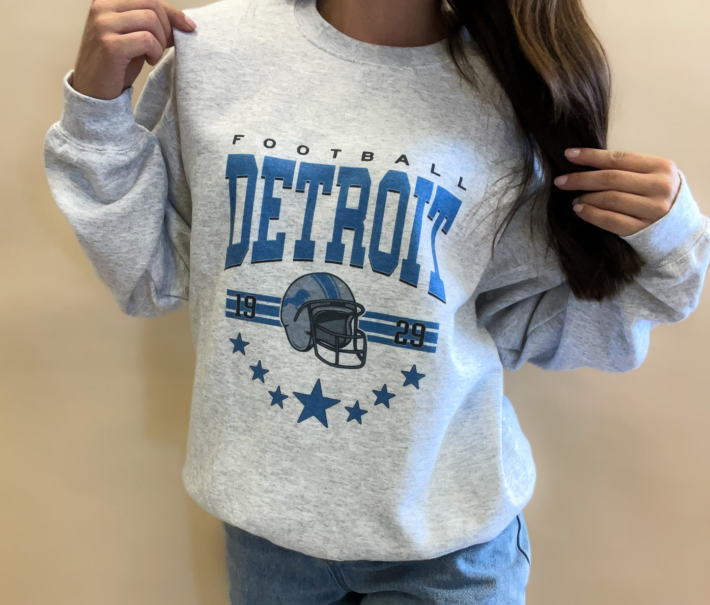 DETROIT LIONS FOOTBALL Crewneck Pullover: Ash