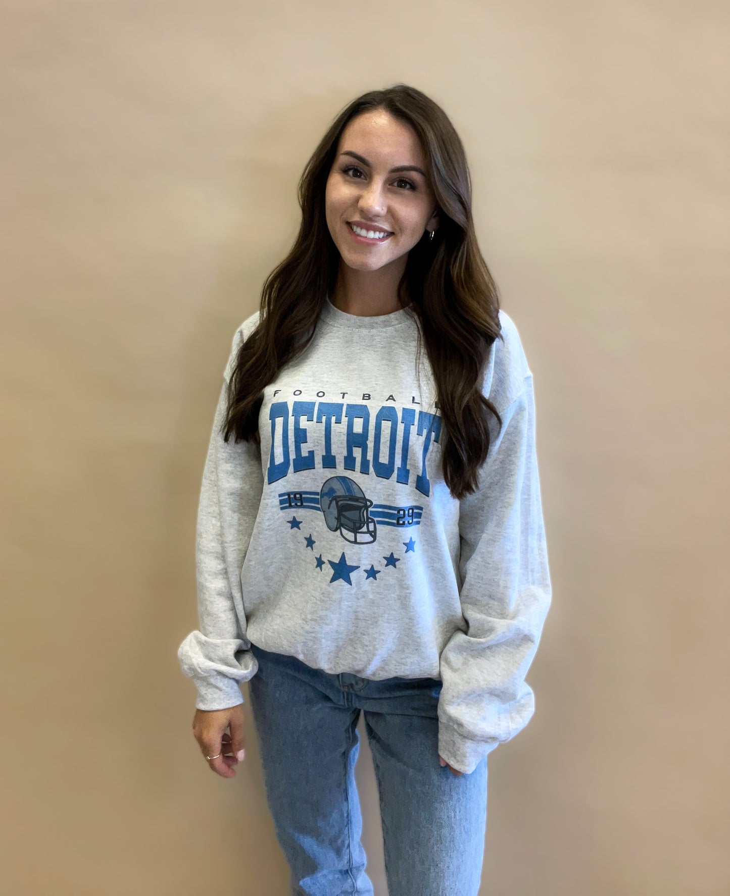 DETROIT LIONS FOOTBALL Crewneck Pullover: Ash