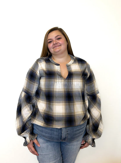 PLAN ON IT PLAID BLOUSE-CURVY