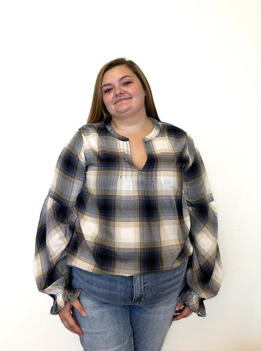 PLAN ON IT PLAID BLOUSE-CURVY