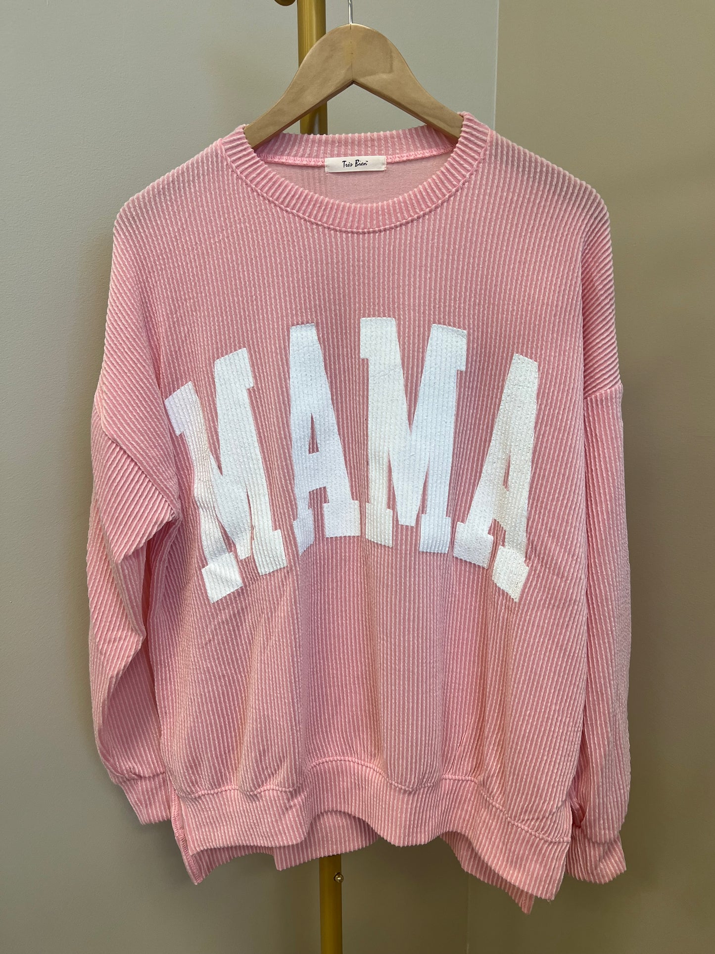 "MAMA" RIBBED GRAPHIC TOP