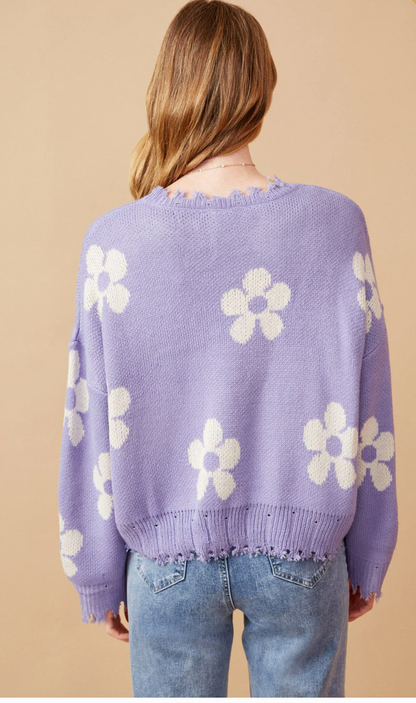 Daisy Dream Distressed Floral Sweater