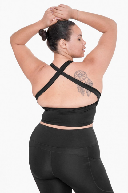 CURVY Strap Back Cropped Top with Built-In Sports Bra