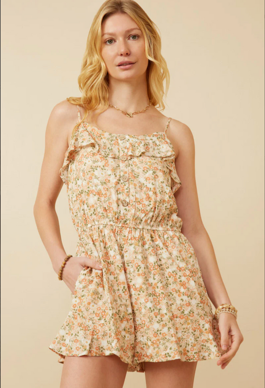 WE GO TOGETHER FLORAL RUFFLE TANK ROMPER