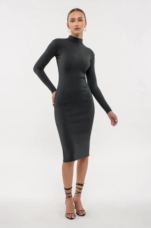 ANY OTHER NIGHT ROSEWOOD LONG SLEEVE RIBBED DRESS