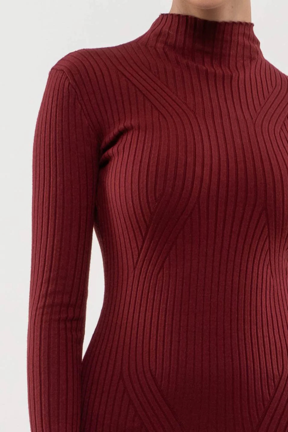 ANY OTHER NIGHT ROSEWOOD LONG SLEEVE RIBBED DRESS