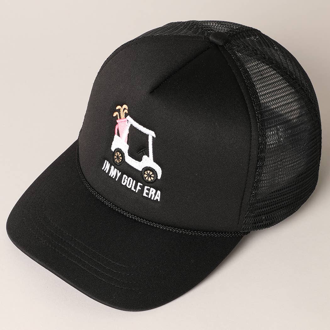 Golf Cart and In My Golf Era Embroidery Trucker Hat: ONE SIZE / Black