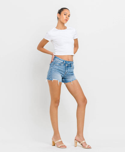 THE ANNA-HIGH RISE DISTRESSED CRISS CROSS SHORTS