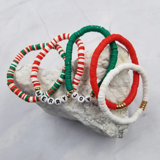 Joy Merry Christmas Stretch Heishi Bracelet - Set of 5