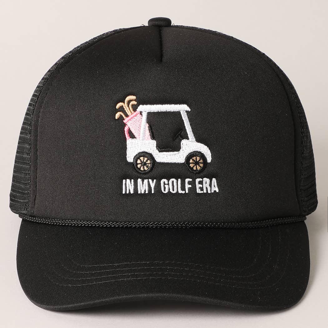 Golf Cart and In My Golf Era Embroidery Trucker Hat: ONE SIZE / Black