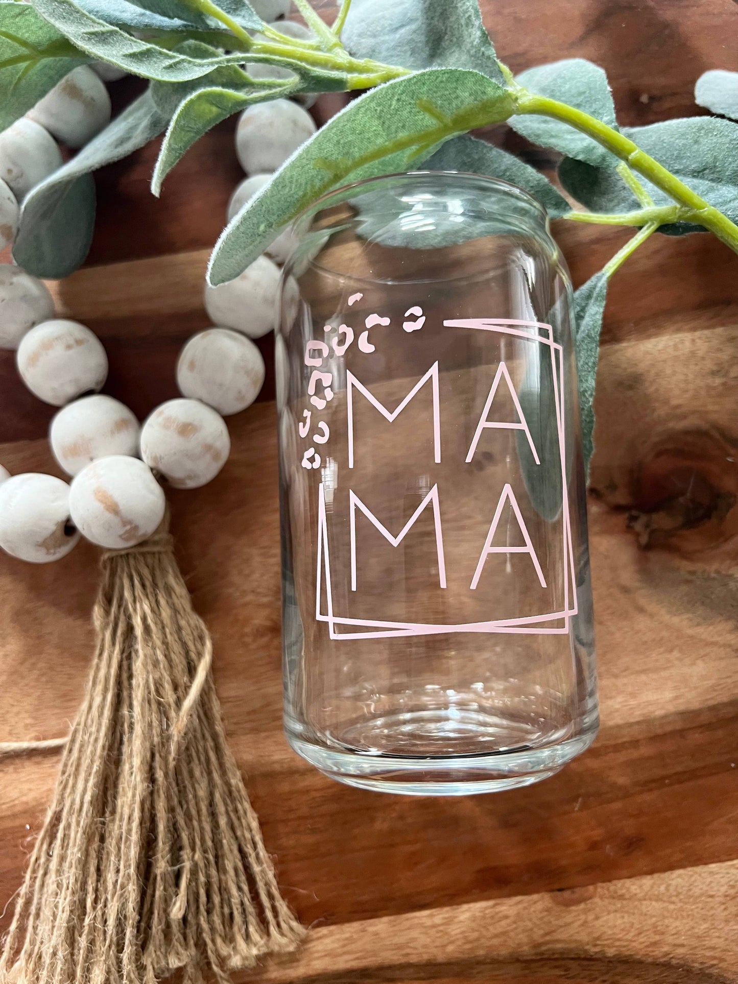 Leopard Mama Can Glass Cup, Mothers Day, Iced Coffee Glass