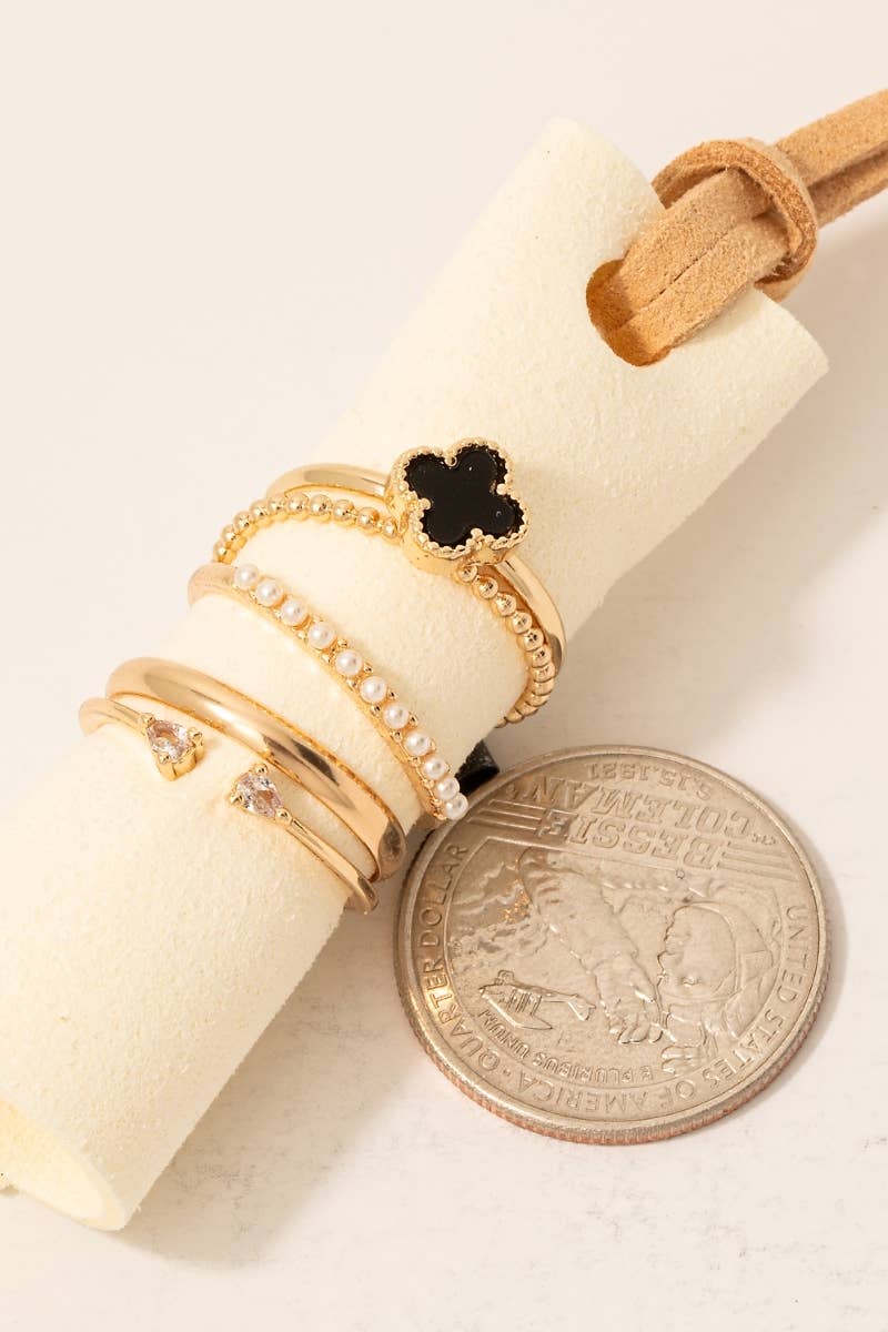 Epoxy Clover 5Pc Dainty Band Rings Set