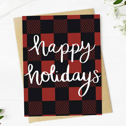 "Happy holidays" Plaid Card