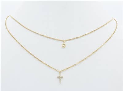 Two Layer Rhinestone Cross and Gold Chain 16"-18" Necklace