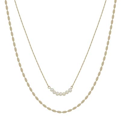 Gold Oval and Freshwater Pearl Layered 16"-18" Necklace