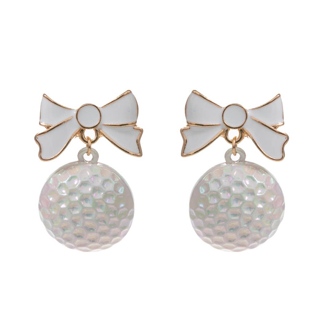 Golf Ball with Enamel Bow Post Earrings