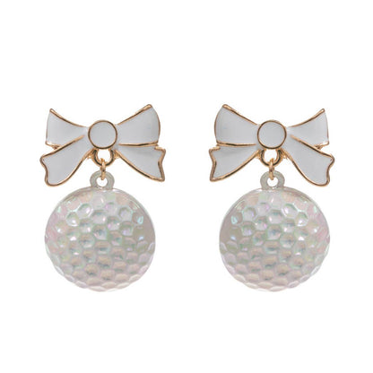 Golf Ball with Enamel Bow Post Earrings