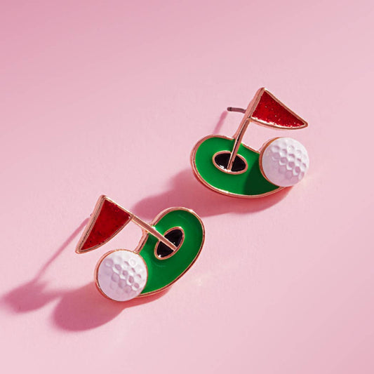 Golf Theme Design Enamel Post Earrings: ONE SIZE / GD