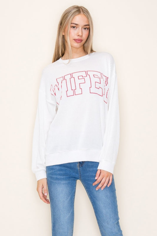 WIFEY GRAPHIC RIBBED LONG SLEEVE TOP